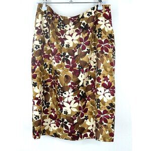 NWT Ann Taylor 100% Silk Floral Skirt Beige Purple Brown 8